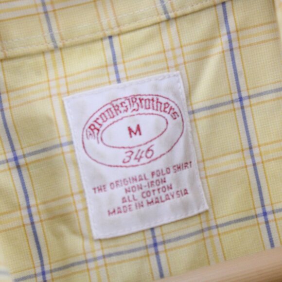 Brooks Brothers Shirt Mens Medium M Yellow Beige Plaid Button Down Short Sleeve - Picture 6 of 9